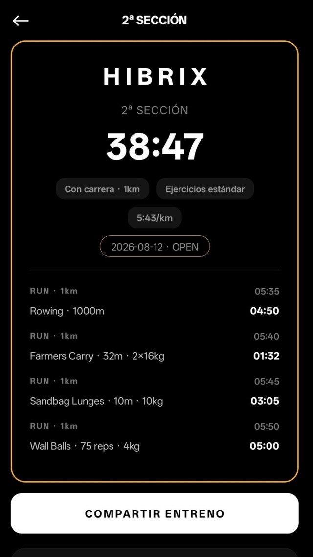 Desglose de un entreno de Hyrox en HIBRIX